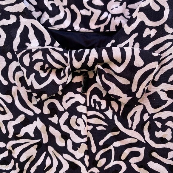 Liz Claiborne Silk Black White Floral Polka Dot Pencil Dress Bow Sz 4 - Picture 5 of 12